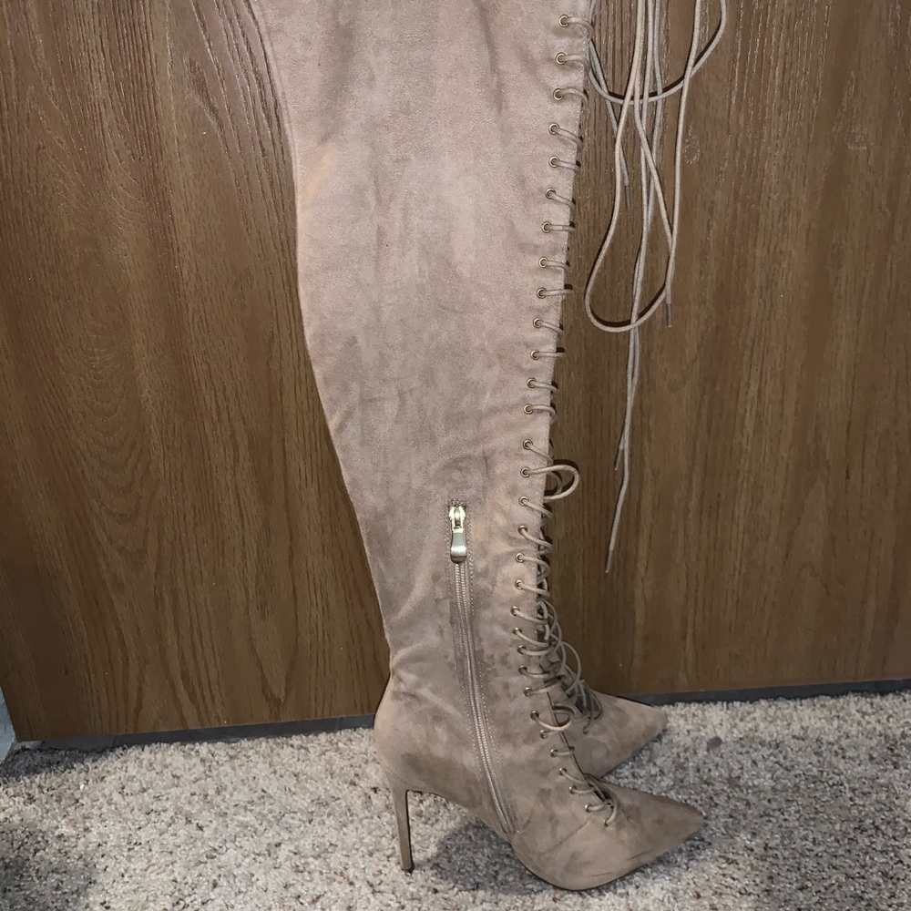 TAN over the knee stiletto boots